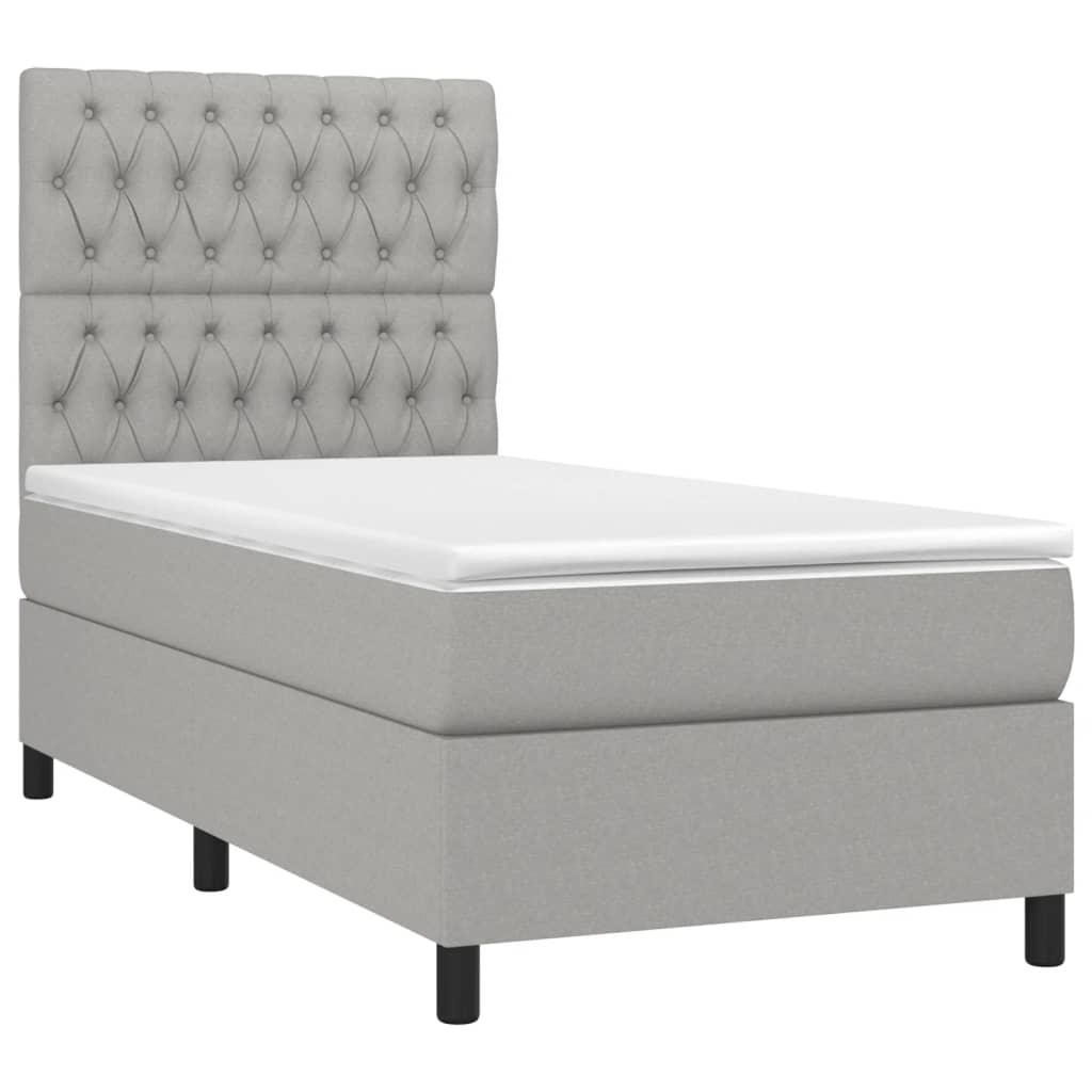 vidaXL Pat cu arcuri, saltea și LED, gri deschis, 90x190 cm, textil