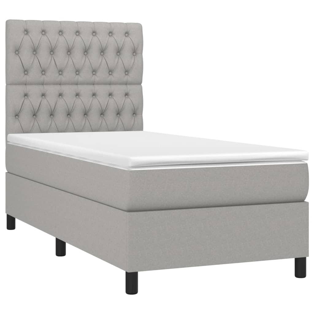 vidaXL Pat cu arcuri, saltea și LED, gri deschis, 90x200 cm, textil vidaXL Pat cu arcuri, saltea și LED, gri deschis, 90x200 cm, textil