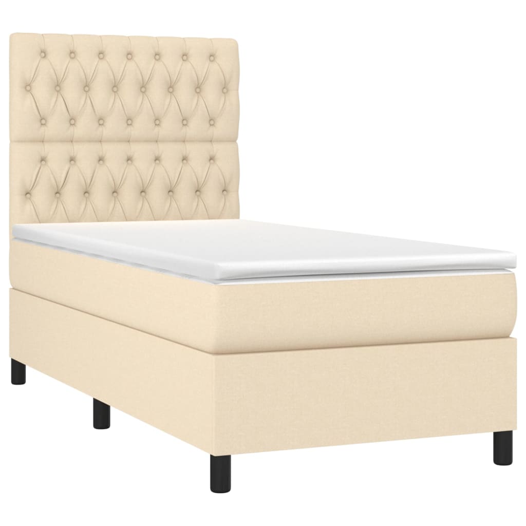 vidaXL Pat cu arcuri, saltea și LED, crem, 90x200 cm, textil vidaXL Pat cu arcuri, saltea și LED, crem, 90x200 cm, textil