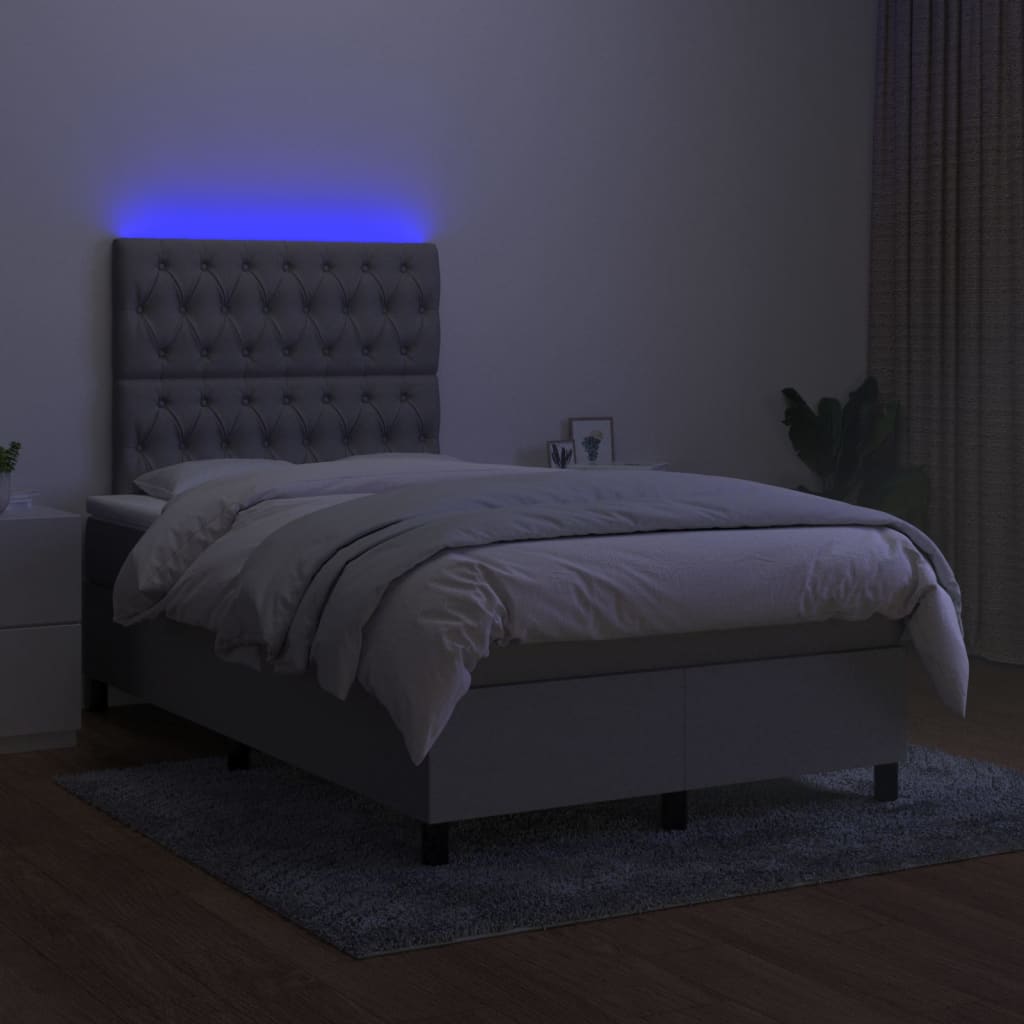 vidaXL Pat cu arcuri, saltea și LED, gri deschis, 120x200 cm, textil