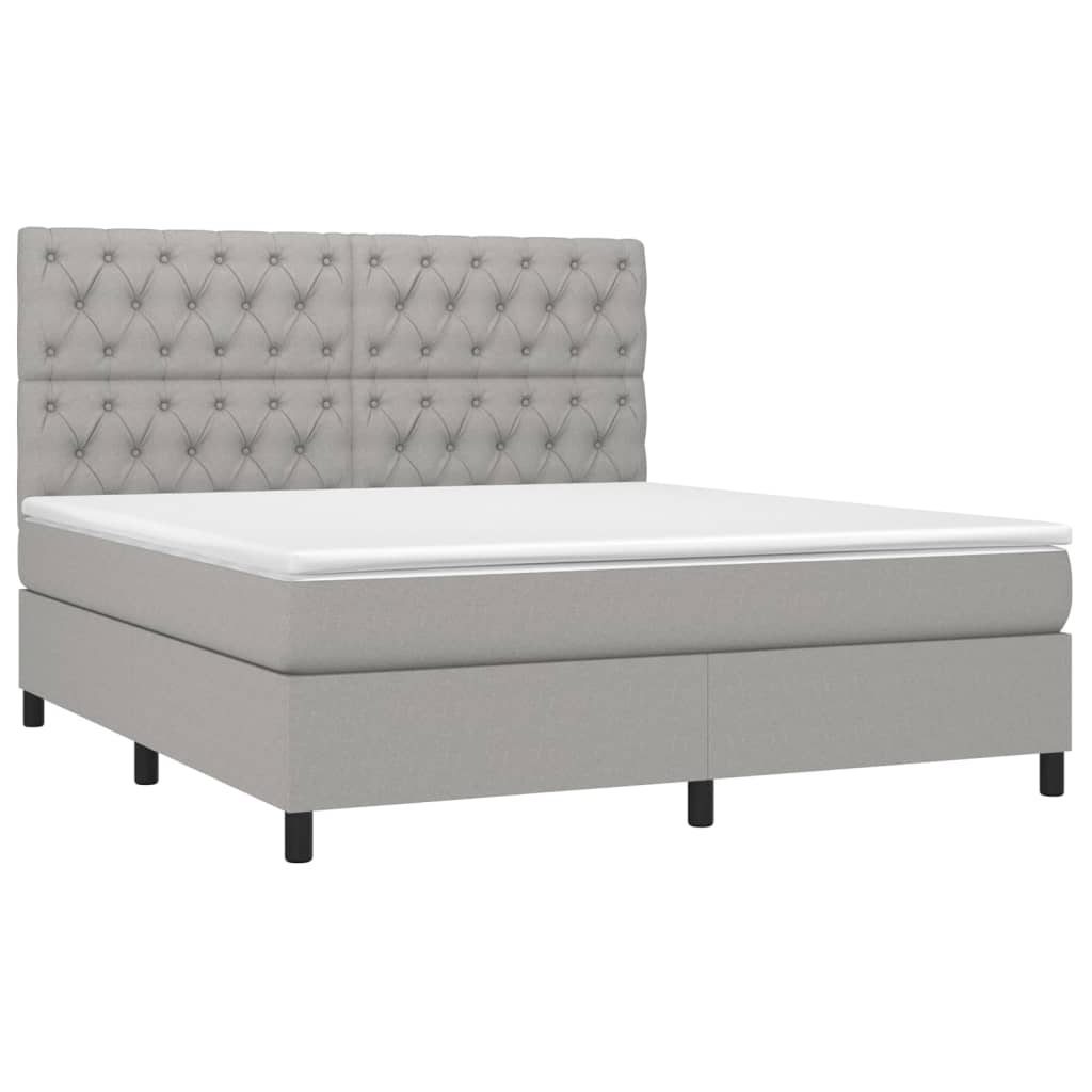 vidaXL Pat cu arcuri, saltea și LED, gri deschis, 160x200 cm, textil