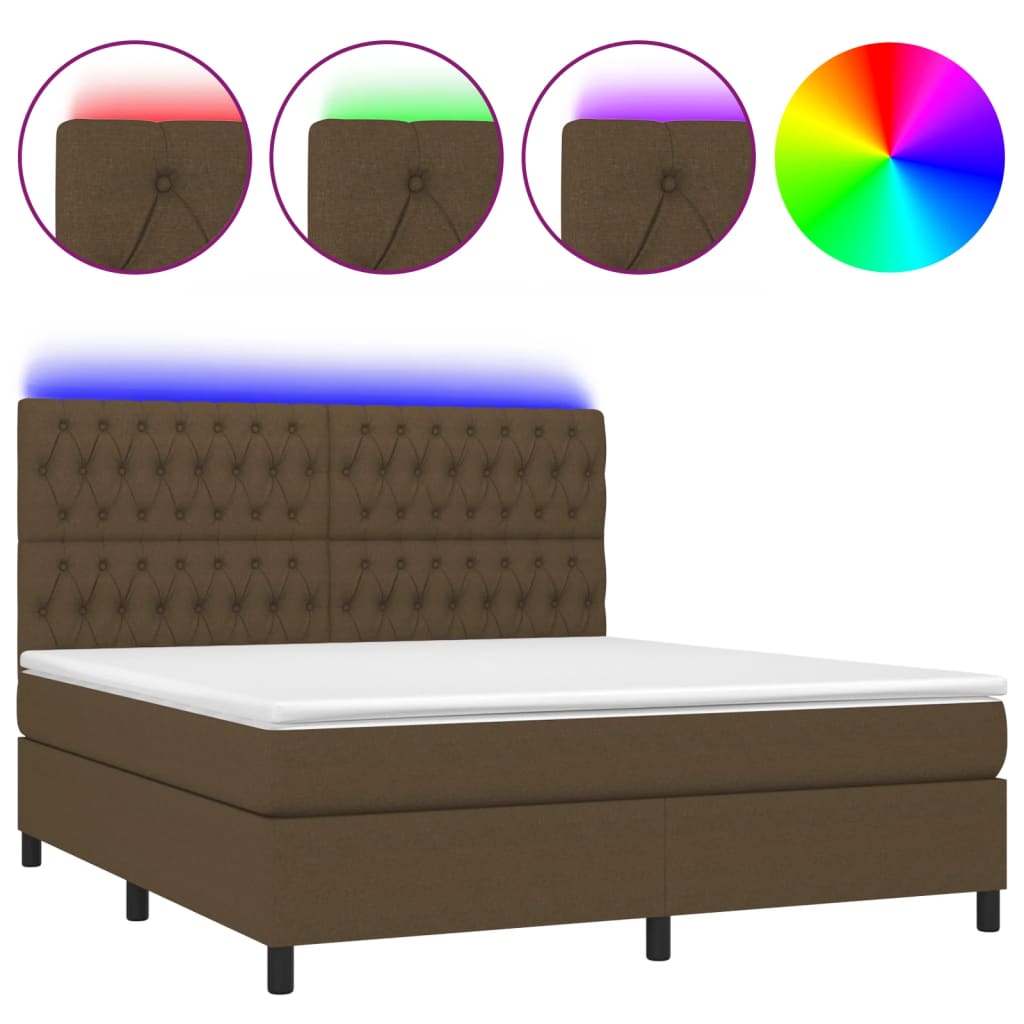 vidaXL Pat cu arcuri, saltea și LED, maro închis, 160x200 cm, textil vidaXL Pat cu arcuri, saltea și LED, maro închis, 160x200 cm, textil