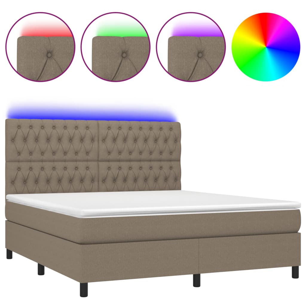 vidaXL Pat cu arcuri, saltea și LED, gri taupe, 160x200 cm, textil vidaXL Pat cu arcuri, saltea și LED, gri taupe, 160x200 cm, textil