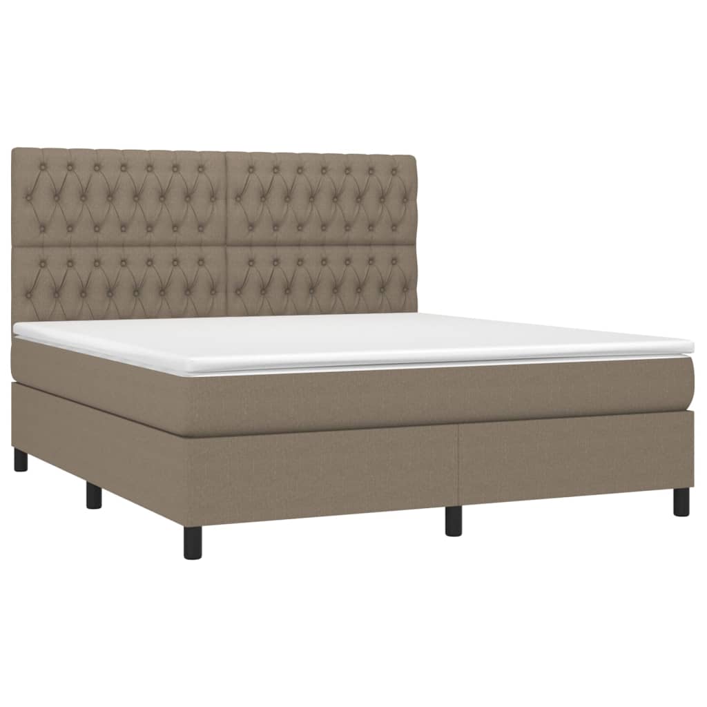 vidaXL Pat cu arcuri, saltea și LED, gri taupe, 180x200 cm, textil