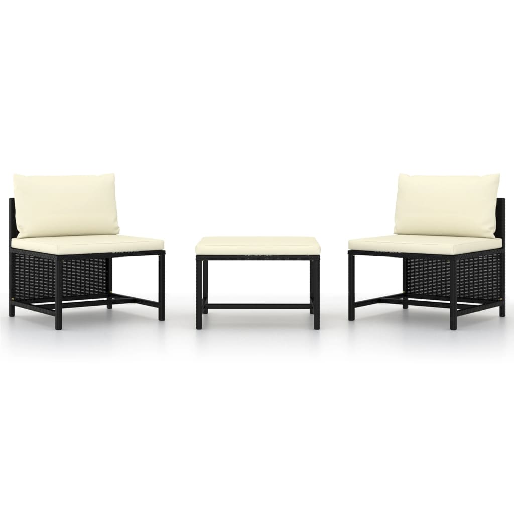 vidaXL Set mobilier de grădină cu perne, 3 piese, negru, poliratan vidaXL Set mobilier de grădină cu perne, 3 piese, negru, poliratan