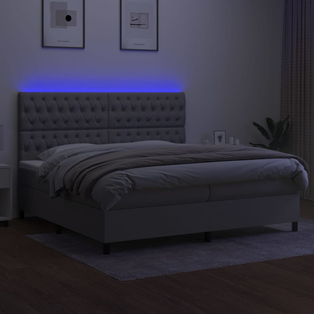 vidaXL Pat cu arcuri, saltea și LED, gri deschis, 200x200 cm, textil
