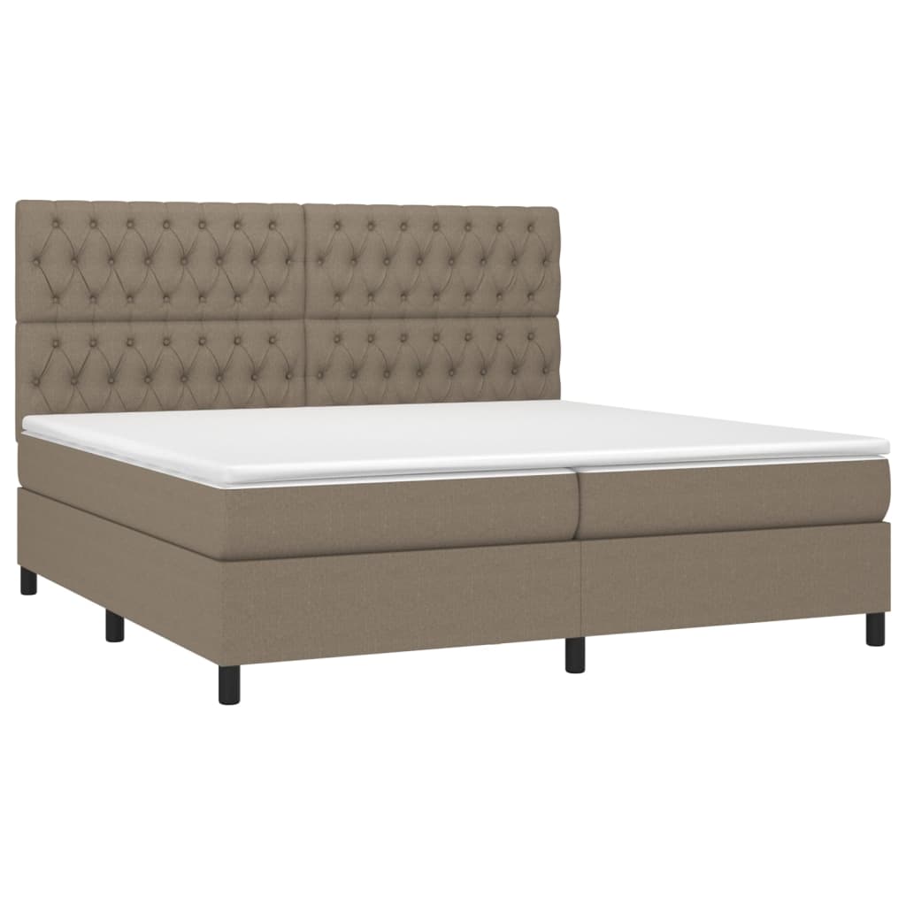 vidaXL Pat cu arcuri, saltea și LED, gri taupe, 200x200 cm, textil