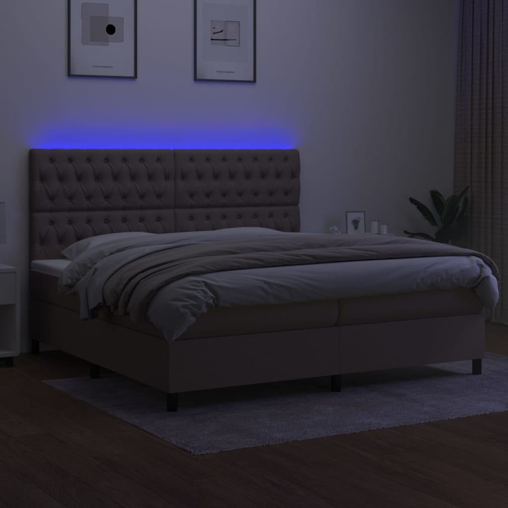 vidaXL Pat cu arcuri, saltea și LED, gri taupe, 200x200 cm, textil