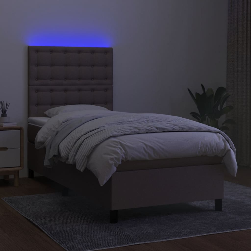 vidaXL Pat cu arcuri, saltea și LED, gri taupe, 80x200 cm, textil