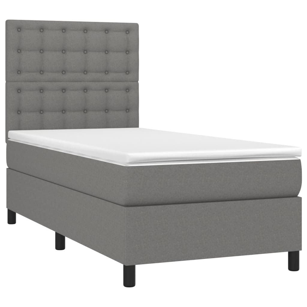 vidaXL Pat cu arcuri, saltea și LED, gri închis, 90x190 cm, textil
