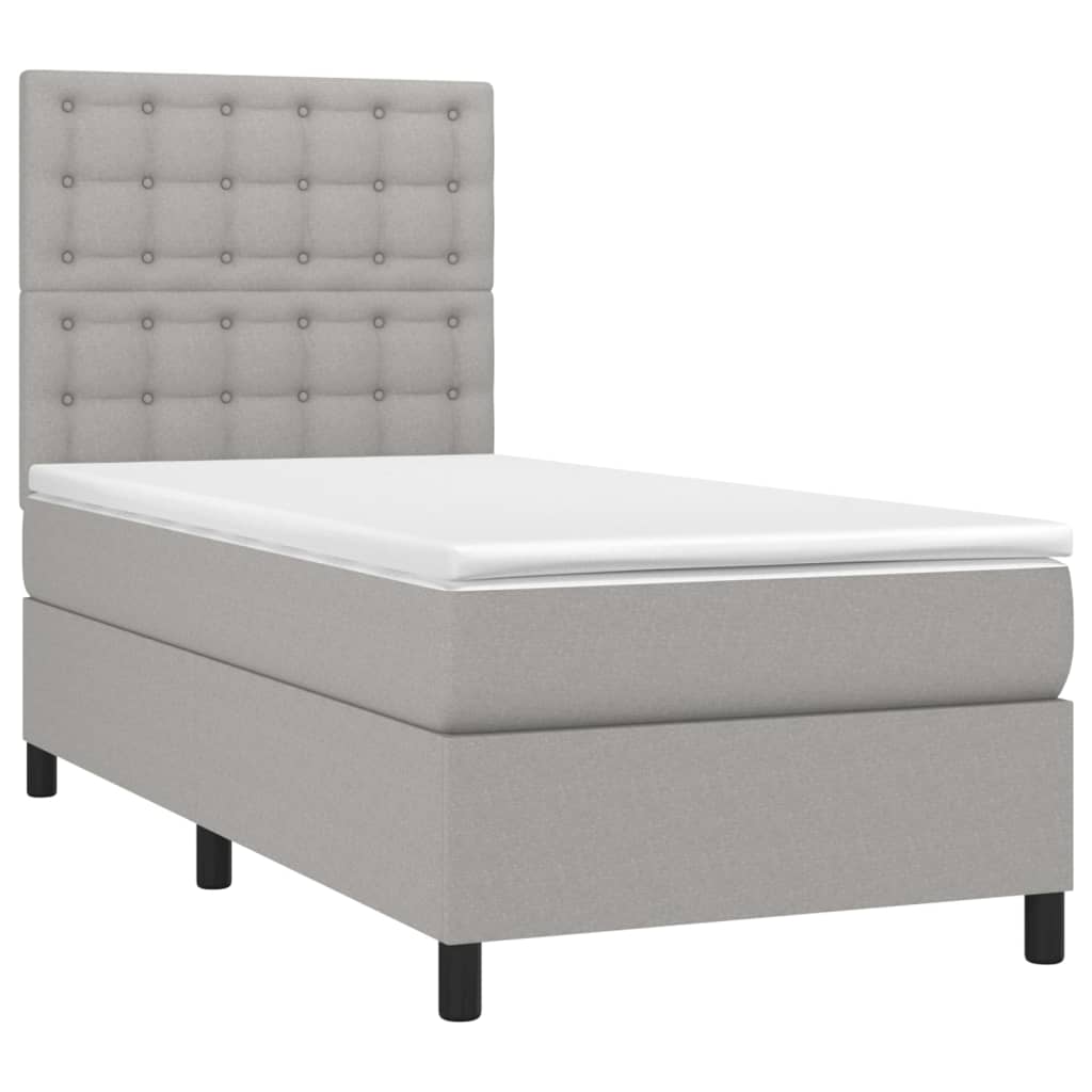 vidaXL Pat cu arcuri, saltea și LED, gri deschis, 90x200 cm, textil