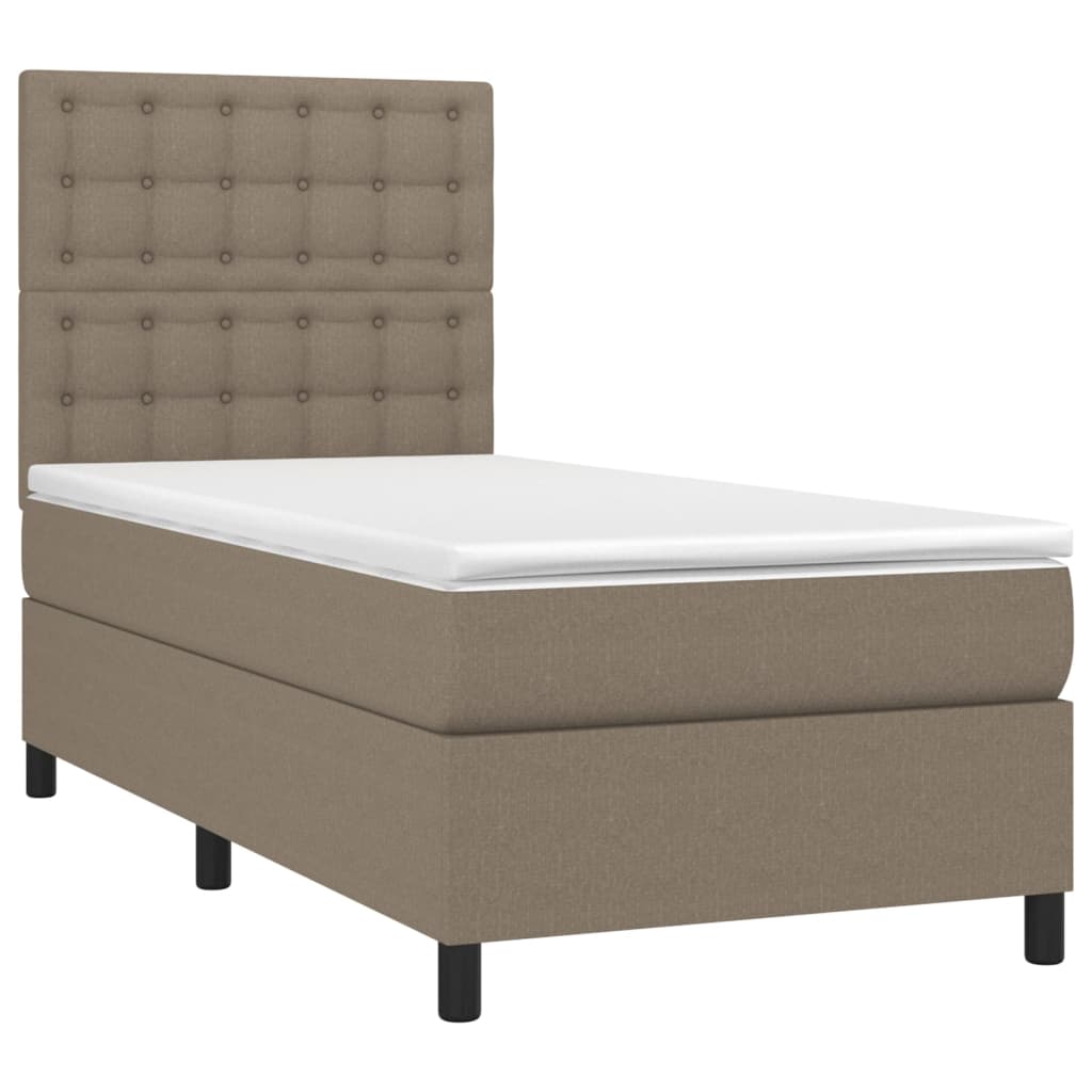 vidaXL Pat cu arcuri, saltea și LED, gri taupe, 90x200 cm, textil