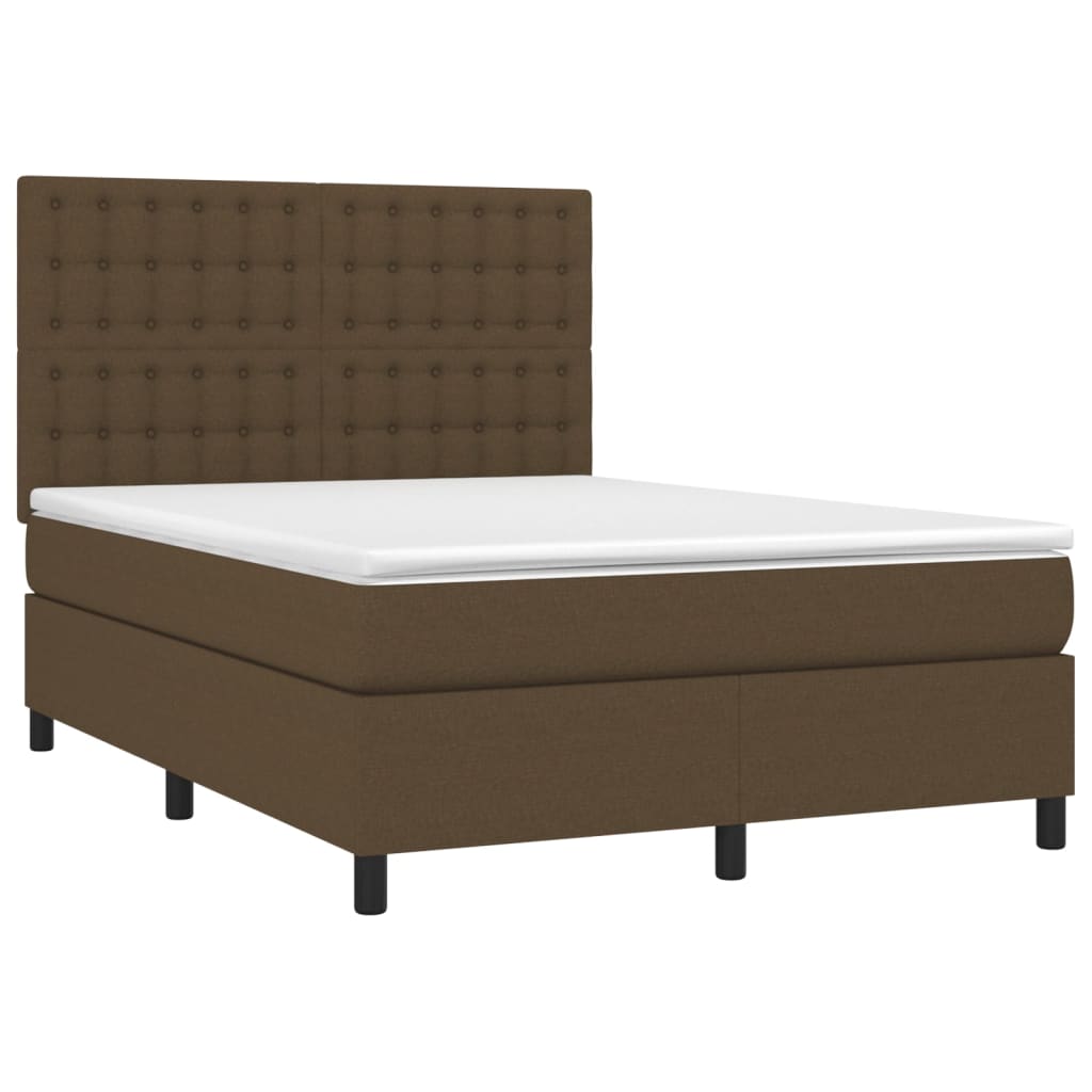 vidaXL Pat cu arcuri, saltea și LED, maro închis, 140x190 cm, textil vidaXL Pat cu arcuri, saltea și LED, maro închis, 140x190 cm, textil