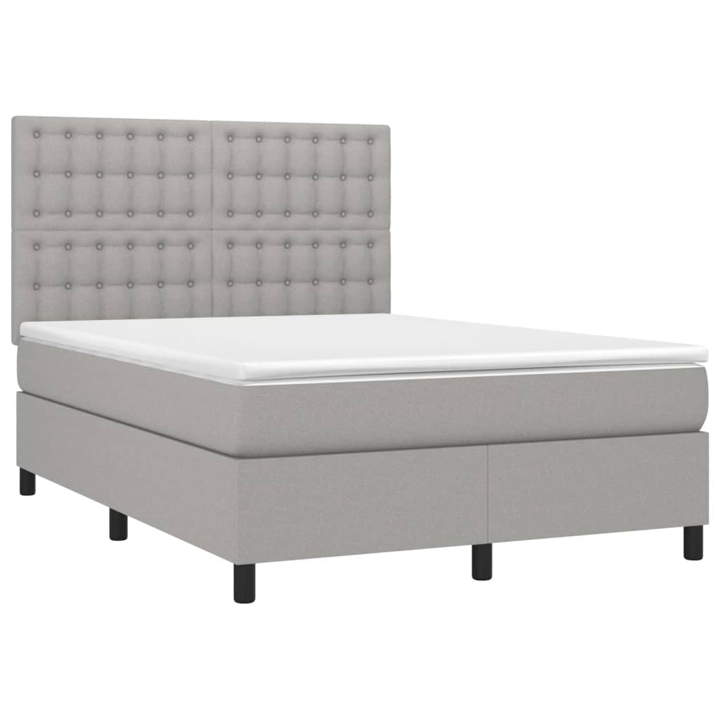vidaXL Pat cu arcuri, saltea și LED, gri deschis, 140x200 cm, textil