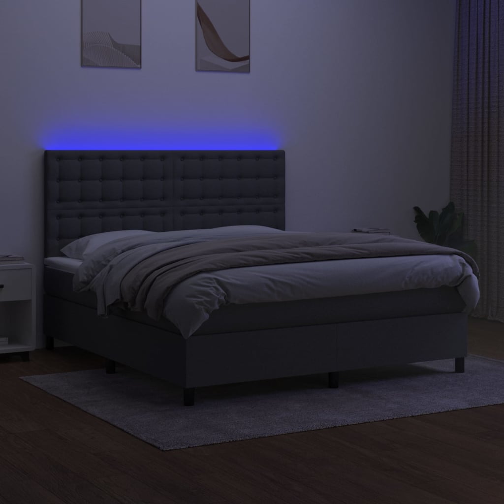 vidaXL Pat cu arcuri, saltea și LED, gri închis, 160x200 cm, textil vidaXL Pat cu arcuri, saltea și LED, gri închis, 160x200 cm, textil