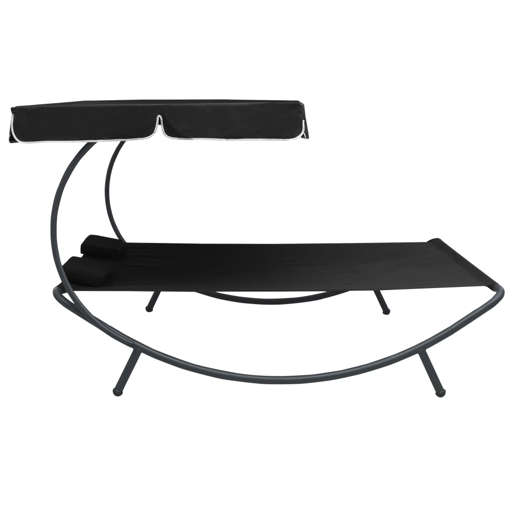 vidaXL Pat șezlong de exterior cu baldachin și perne, negru vidaXL Pat șezlong de exterior cu baldachin și perne, negru