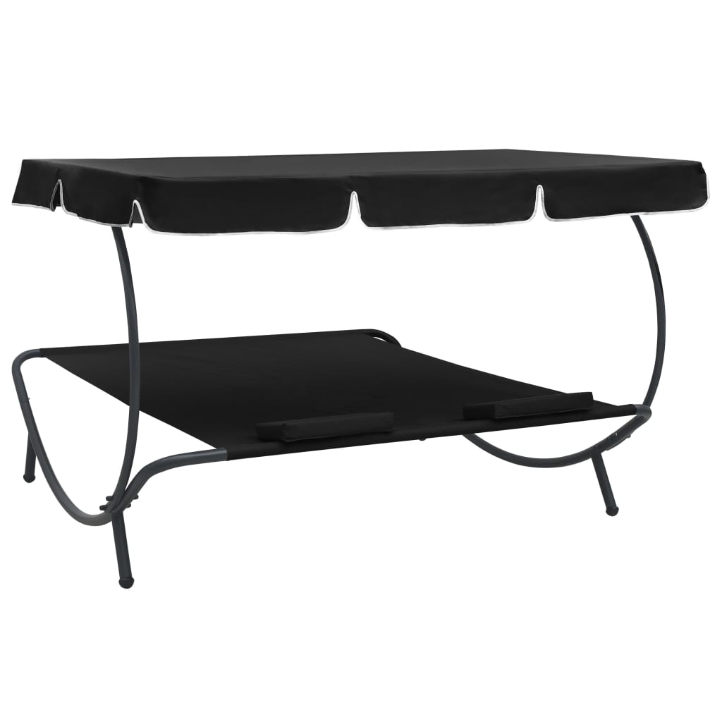 vidaXL Pat șezlong de exterior cu baldachin și perne, negru vidaXL Pat șezlong de exterior cu baldachin și perne, negru