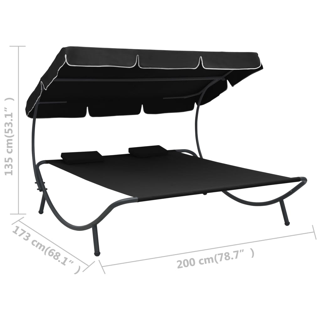 vidaXL Pat șezlong de exterior cu baldachin și perne, negru vidaXL Pat șezlong de exterior cu baldachin și perne, negru