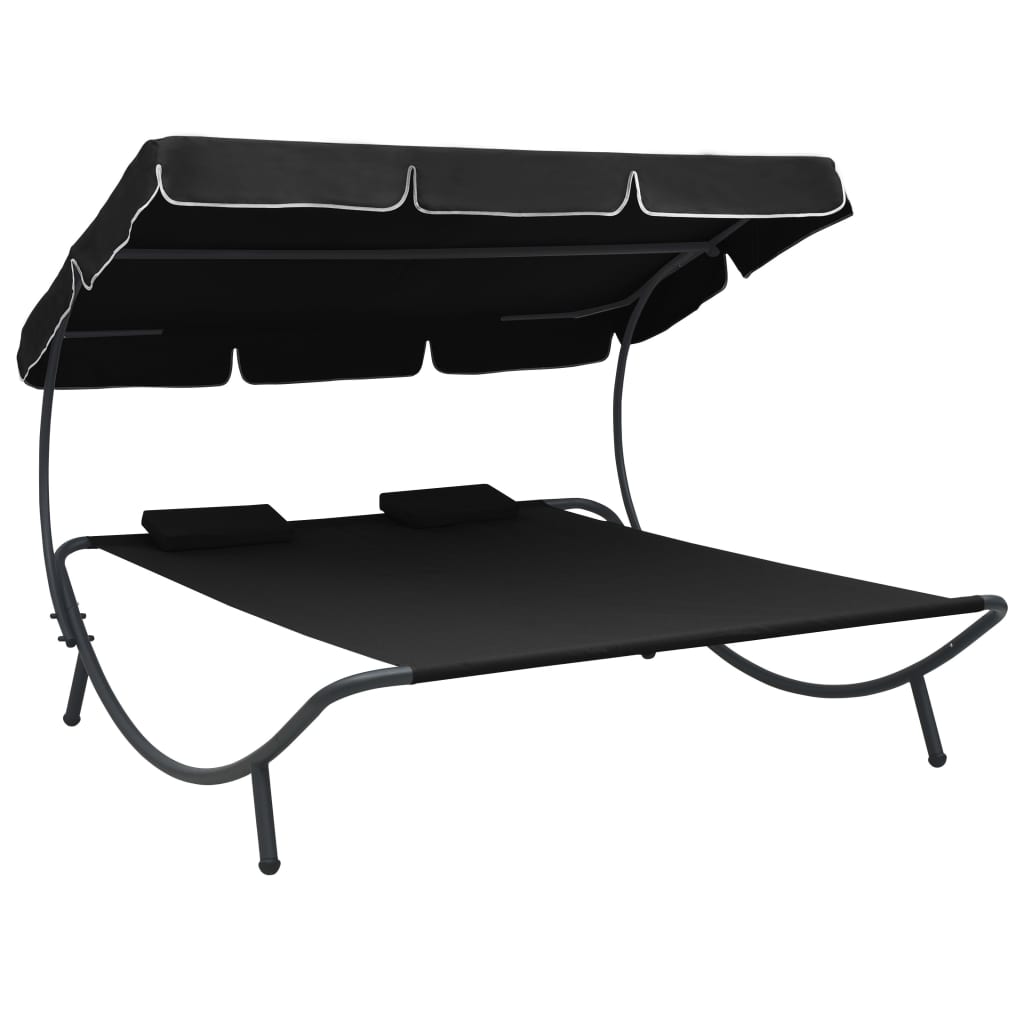 vidaXL Pat șezlong de exterior cu baldachin și perne, negru vidaXL Pat șezlong de exterior cu baldachin și perne, negru