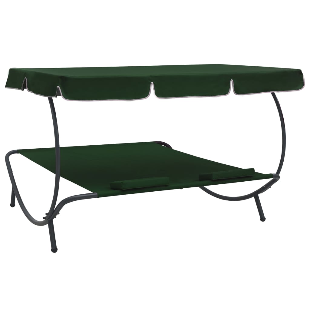 vidaXL Pat șezlong de exterior cu baldachin și perne, verde vidaXL Pat șezlong de exterior cu baldachin și perne, verde