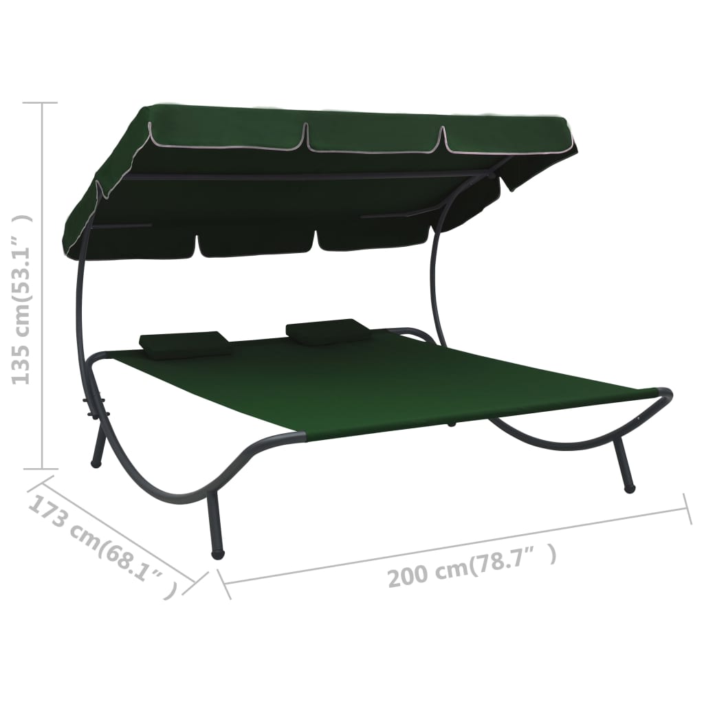 vidaXL Pat șezlong de exterior cu baldachin și perne, verde vidaXL Pat șezlong de exterior cu baldachin și perne, verde