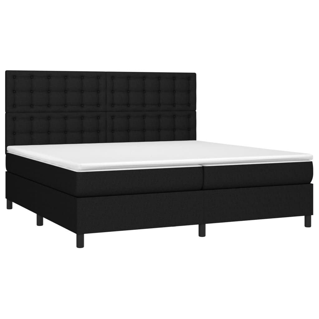 vidaXL Pat cu arcuri, saltea și LED, negru, 200x200 cm, textil