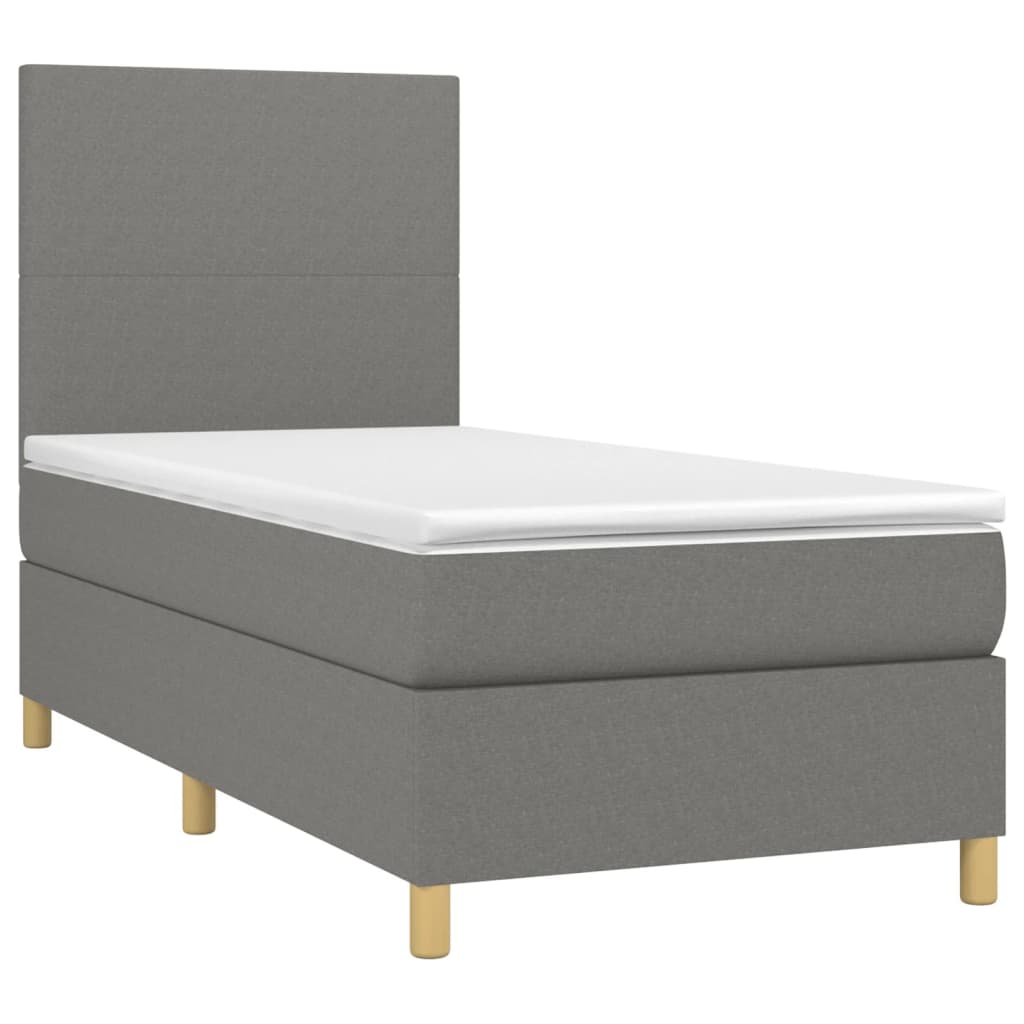 vidaXL Pat cu arcuri, saltea și LED, gri închis, 90x200 cm, textil