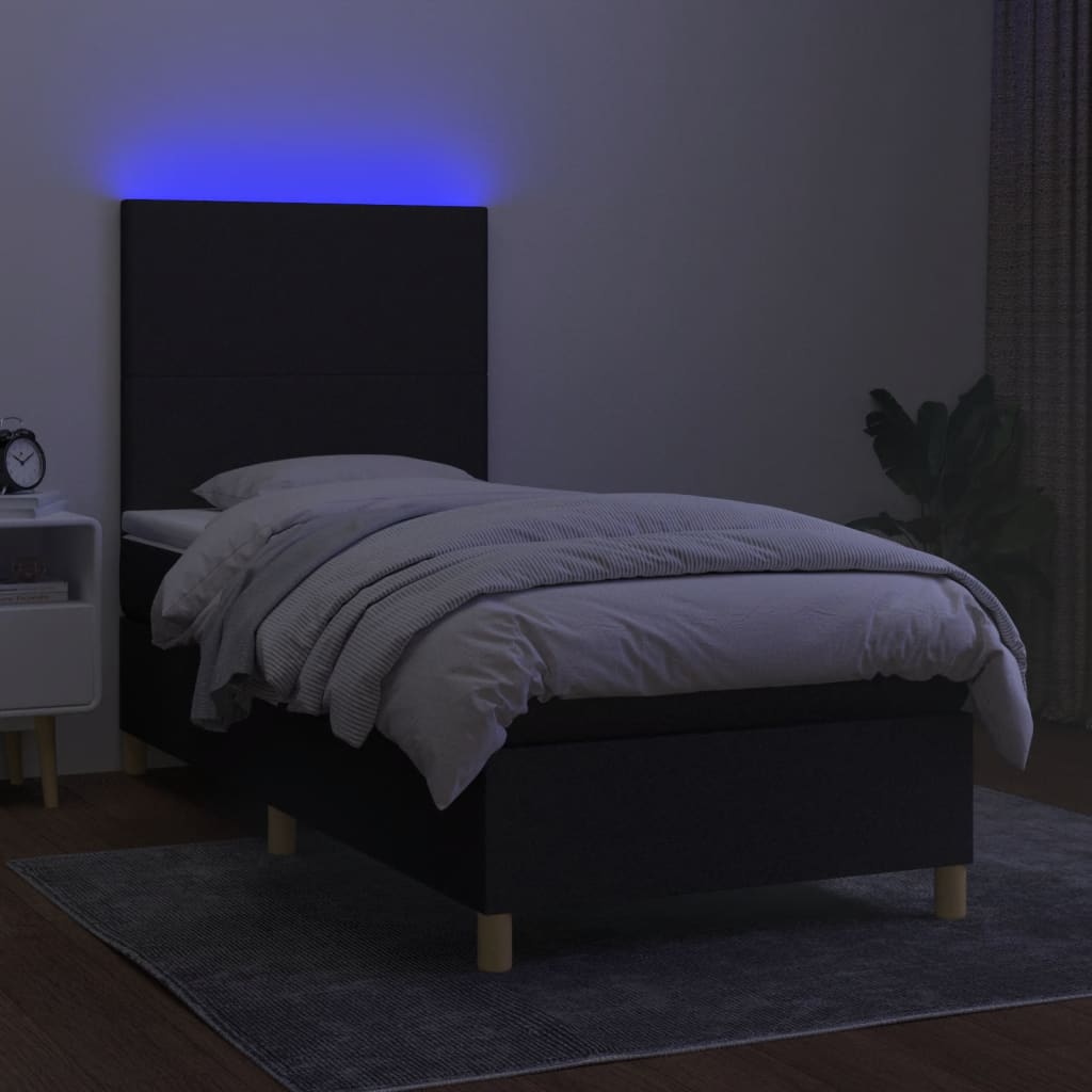 vidaXL Pat cu arcuri, saltea și LED, negru, 90x200 cm, textil
