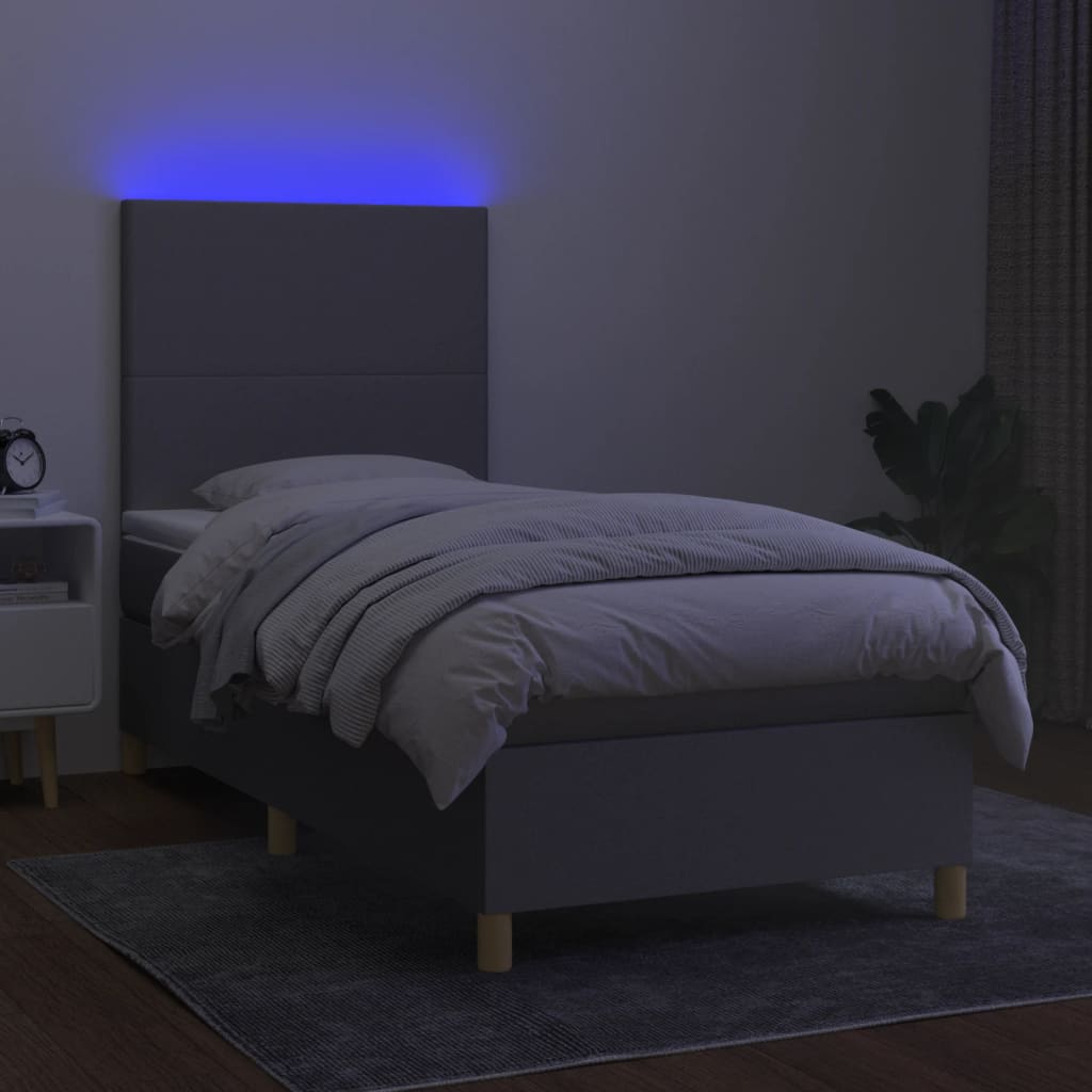 vidaXL Pat cu arcuri, saltea și LED, gri deschis, 100x200 cm, textil vidaXL Pat cu arcuri, saltea și LED, gri deschis, 100x200 cm, textil