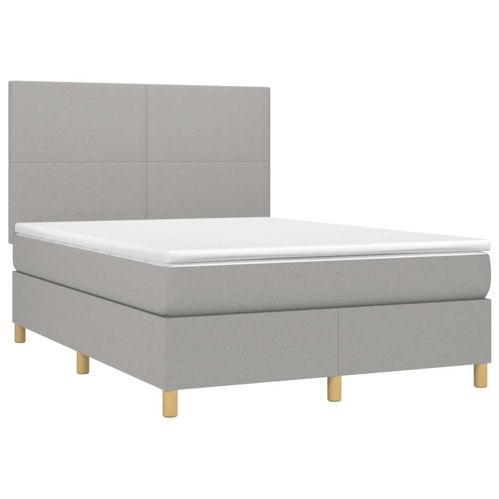 vidaXL Pat cu arcuri, saltea și LED, gri deschis, 140x200 cm, textil