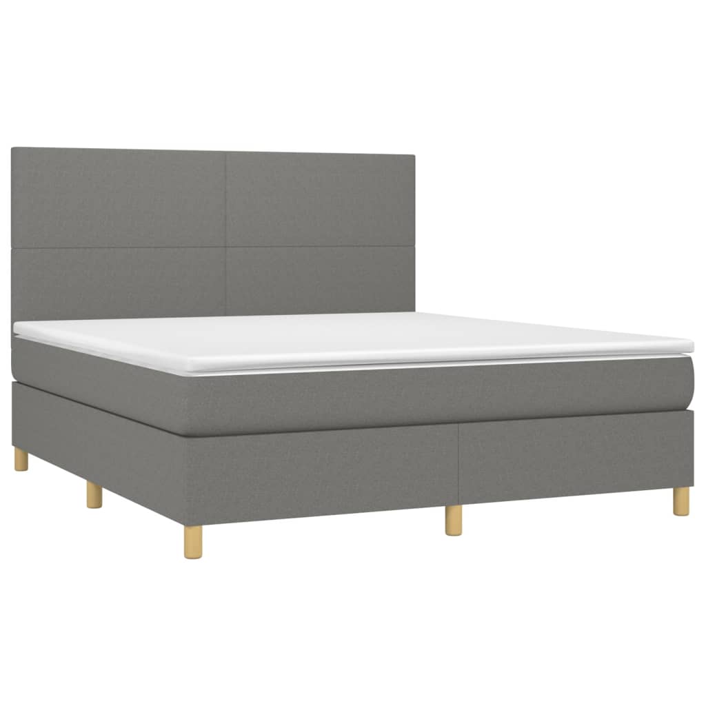 vidaXL Pat cu arcuri, saltea și LED, gri închis, 160x200 cm, textil vidaXL Pat cu arcuri, saltea și LED, gri închis, 160x200 cm, textil