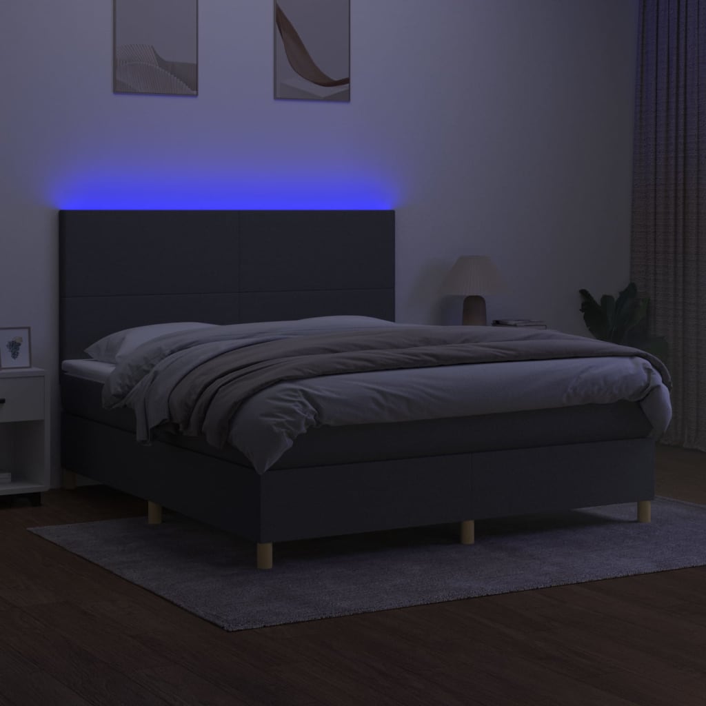 vidaXL Pat cu arcuri, saltea și LED, gri închis, 160x200 cm, textil vidaXL Pat cu arcuri, saltea și LED, gri închis, 160x200 cm, textil