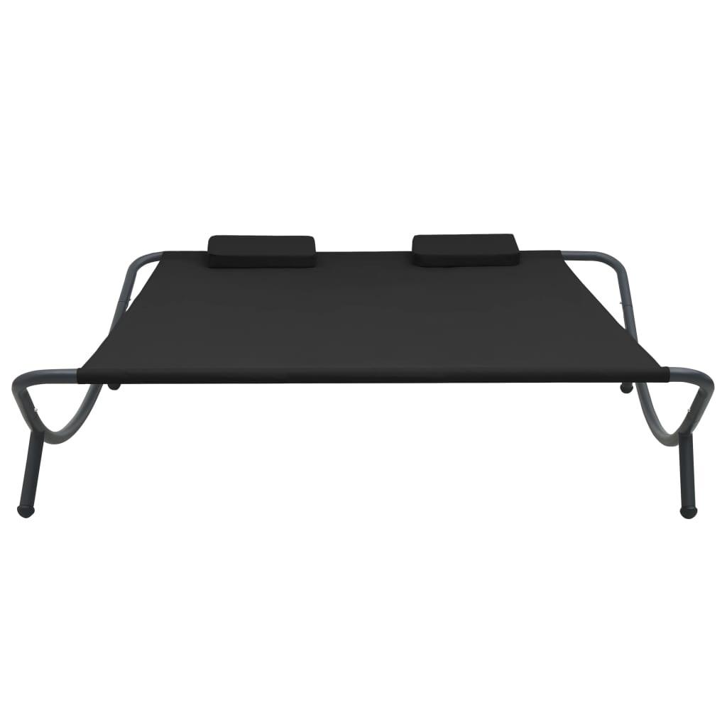 vidaXL Pat șezlong de exterior, negru, material textil vidaXL Pat șezlong de exterior, negru, material textil