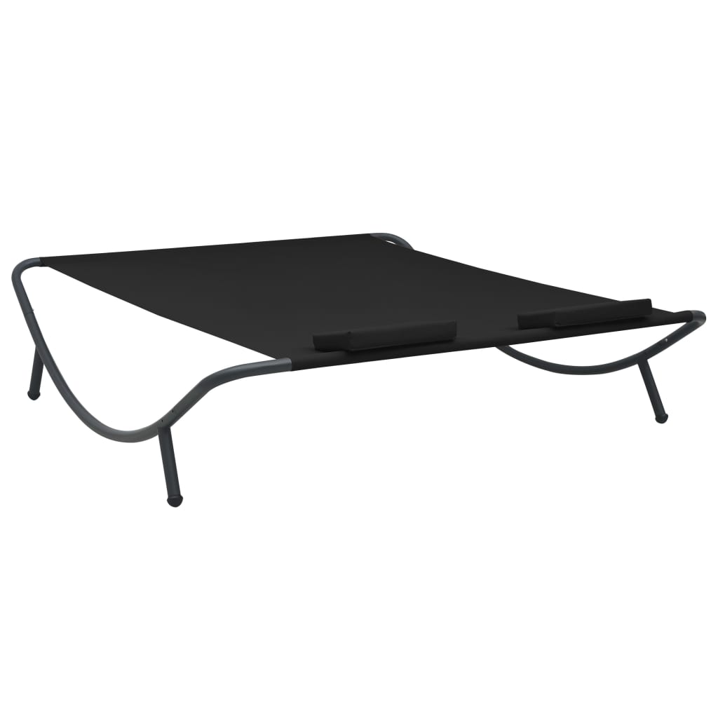 vidaXL Pat șezlong de exterior, negru, material textil vidaXL Pat șezlong de exterior, negru, material textil