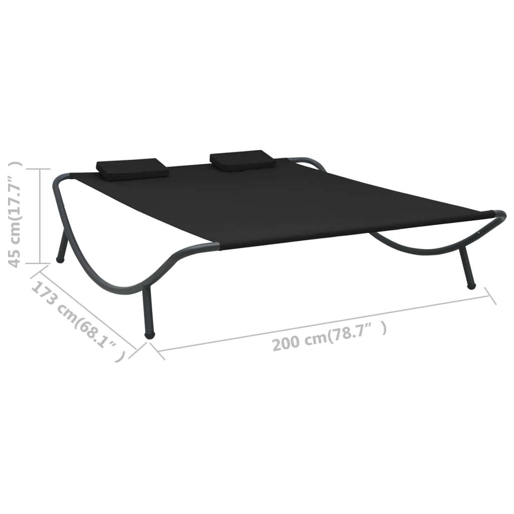 vidaXL Pat șezlong de exterior, negru, material textil vidaXL Pat șezlong de exterior, negru, material textil