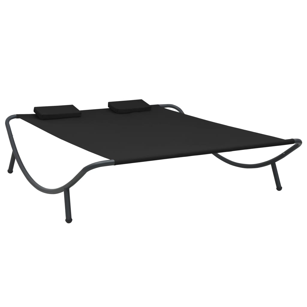 vidaXL Pat șezlong de exterior, negru, material textil vidaXL Pat șezlong de exterior, negru, material textil