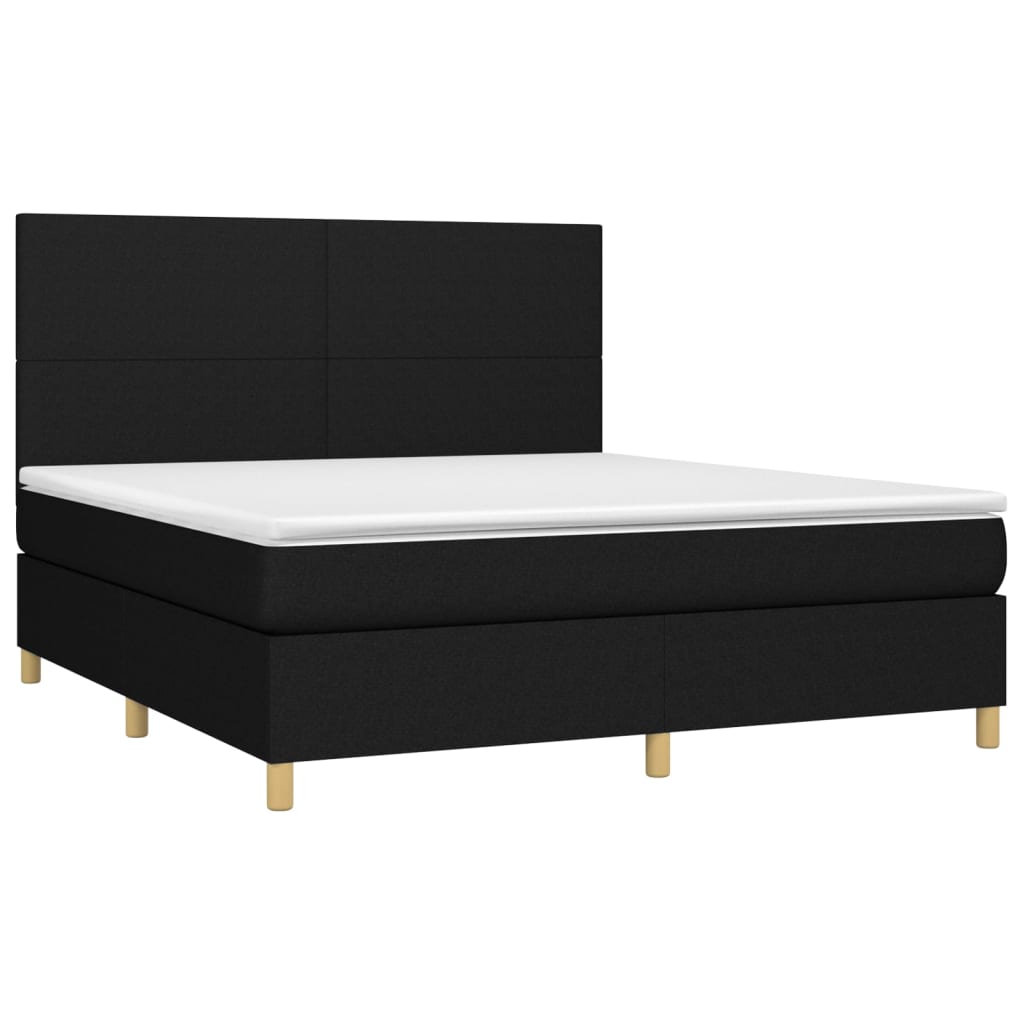vidaXL Pat cu arcuri, saltea și LED, negru, 180x200 cm, textil vidaXL Pat cu arcuri, saltea și LED, negru, 180x200 cm, textil
