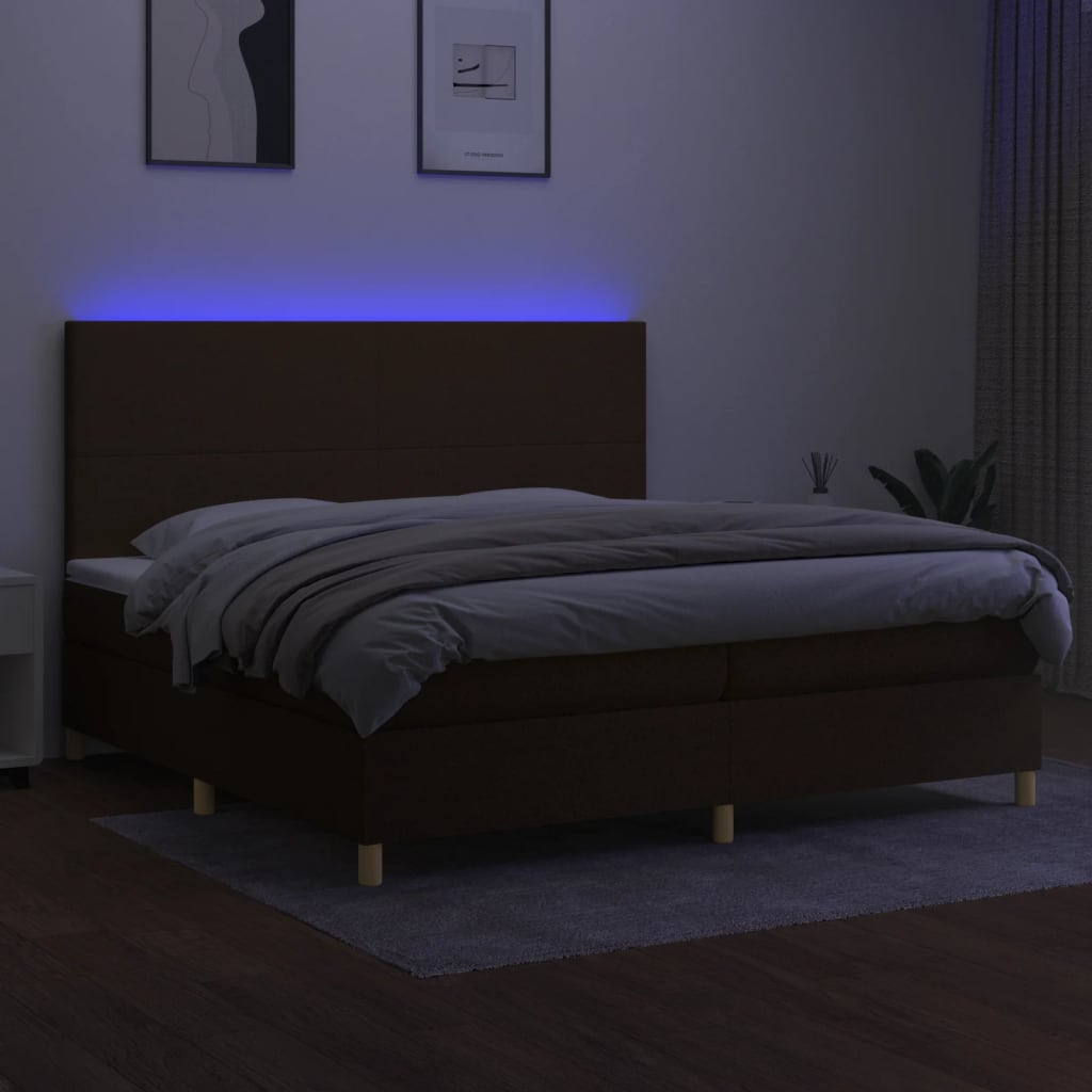 vidaXL Pat cu arcuri, saltea și LED, maro închis, 200x200 cm, textil