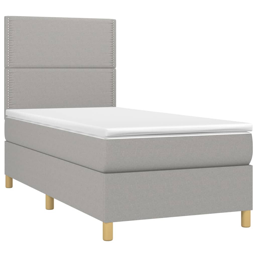 vidaXL Pat cu arcuri, saltea și LED, gri deschis, 90x190 cm, textil