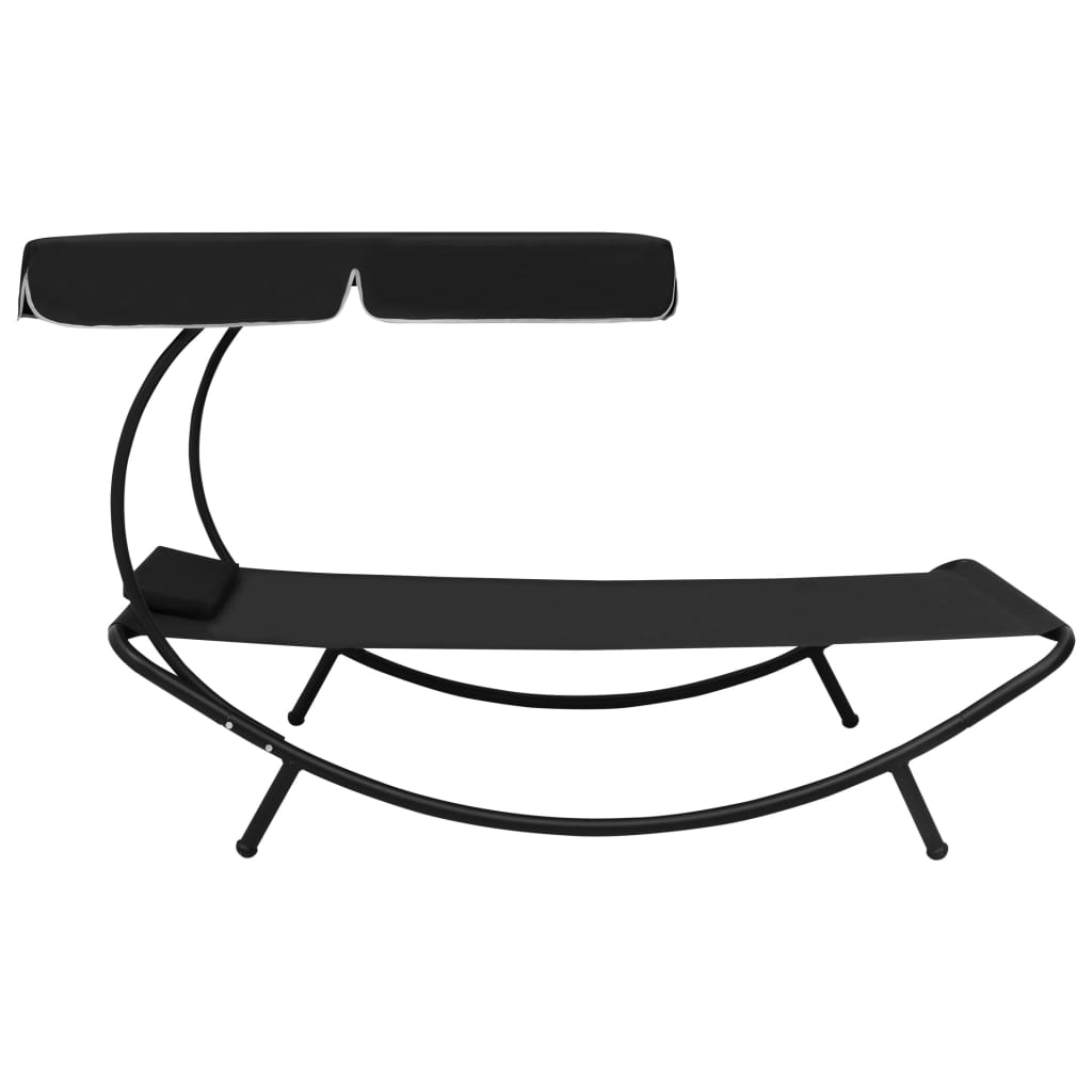 vidaXL Pat șezlong de exterior cu baldachin și pernă, negru vidaXL Pat șezlong de exterior cu baldachin și pernă, negru