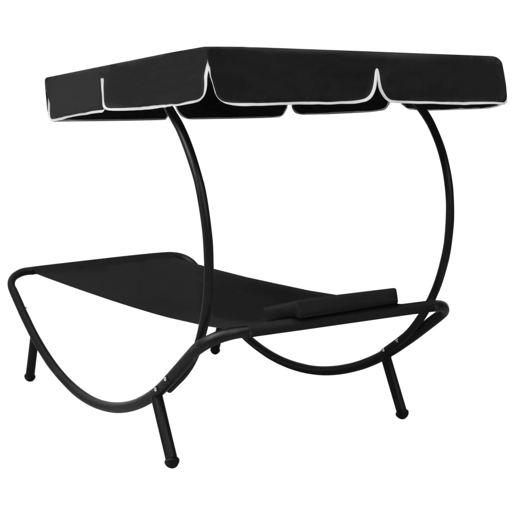 vidaXL Pat șezlong de exterior cu baldachin și pernă, negru vidaXL Pat șezlong de exterior cu baldachin și pernă, negru