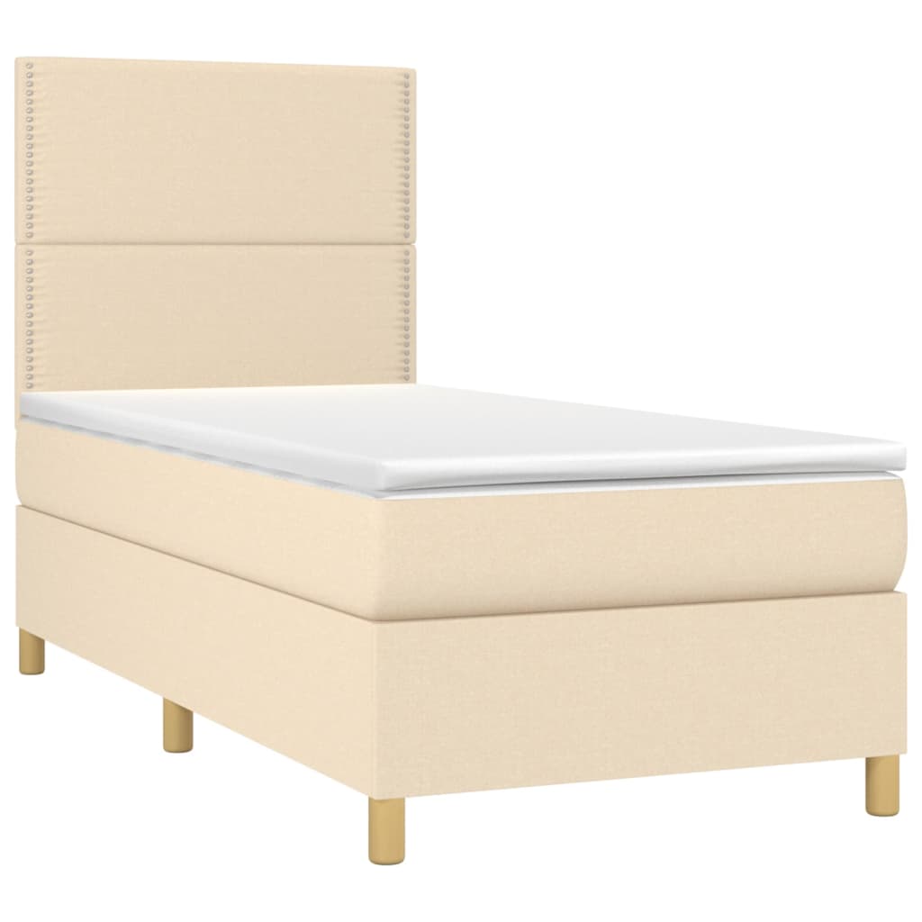 vidaXL Pat cu arcuri, saltea și LED, crem, 90x200 cm, textil vidaXL Pat cu arcuri, saltea și LED, crem, 90x200 cm, textil