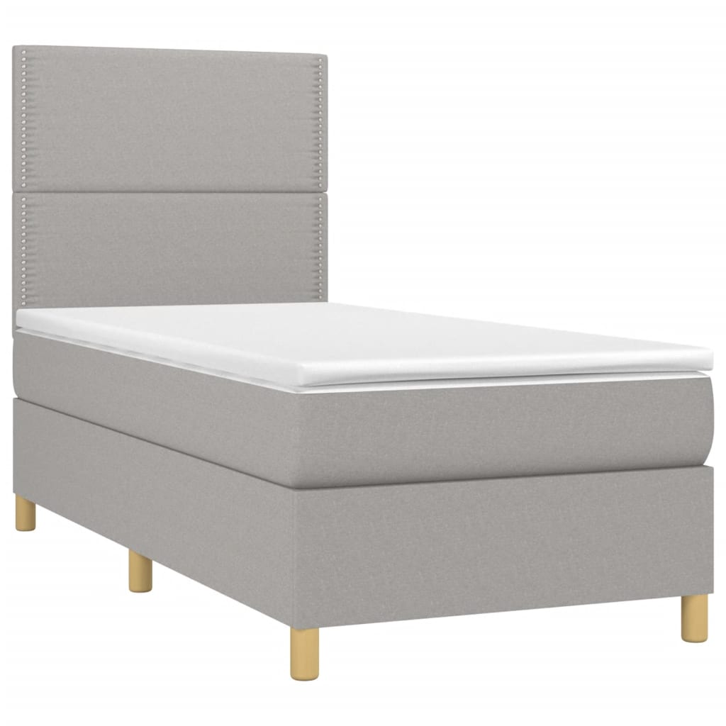 vidaXL Pat cu arcuri, saltea și LED, gri deschis, 100x200 cm, textil