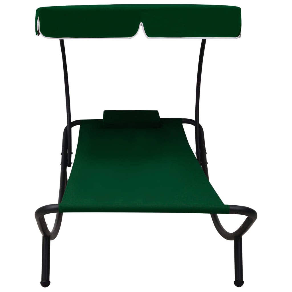 vidaXL Pat șezlong de exterior cu baldachin și pernă, verde vidaXL Pat șezlong de exterior cu baldachin și pernă, verde