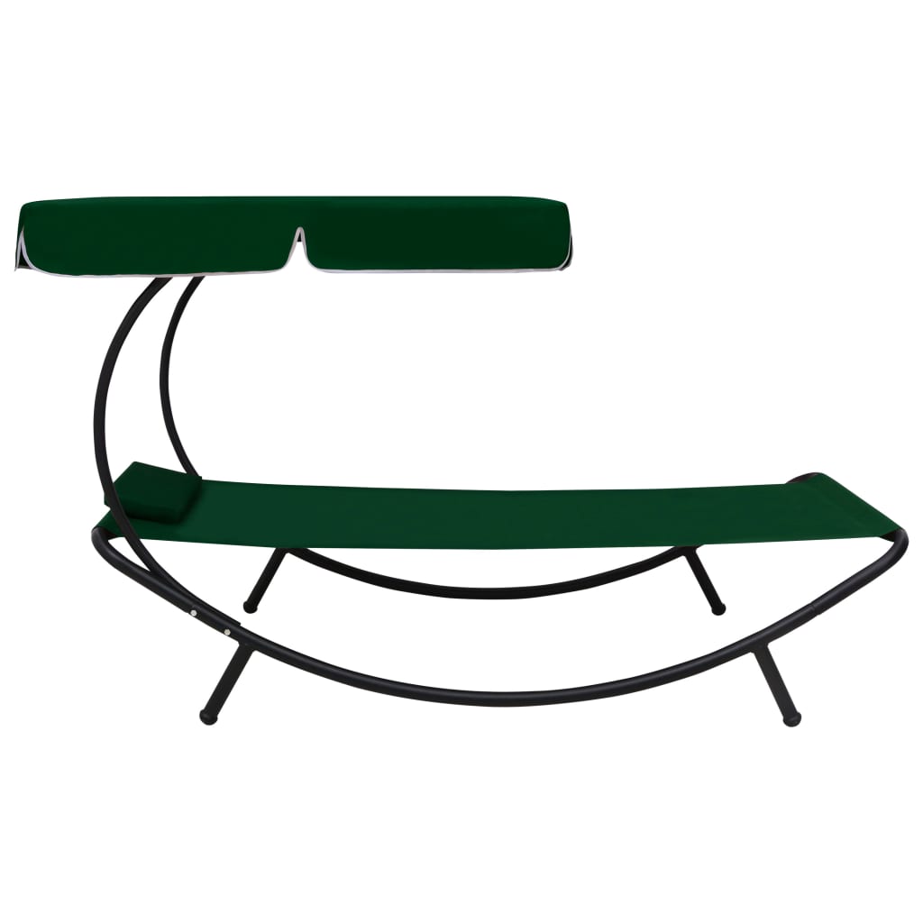 vidaXL Pat șezlong de exterior cu baldachin și pernă, verde vidaXL Pat șezlong de exterior cu baldachin și pernă, verde