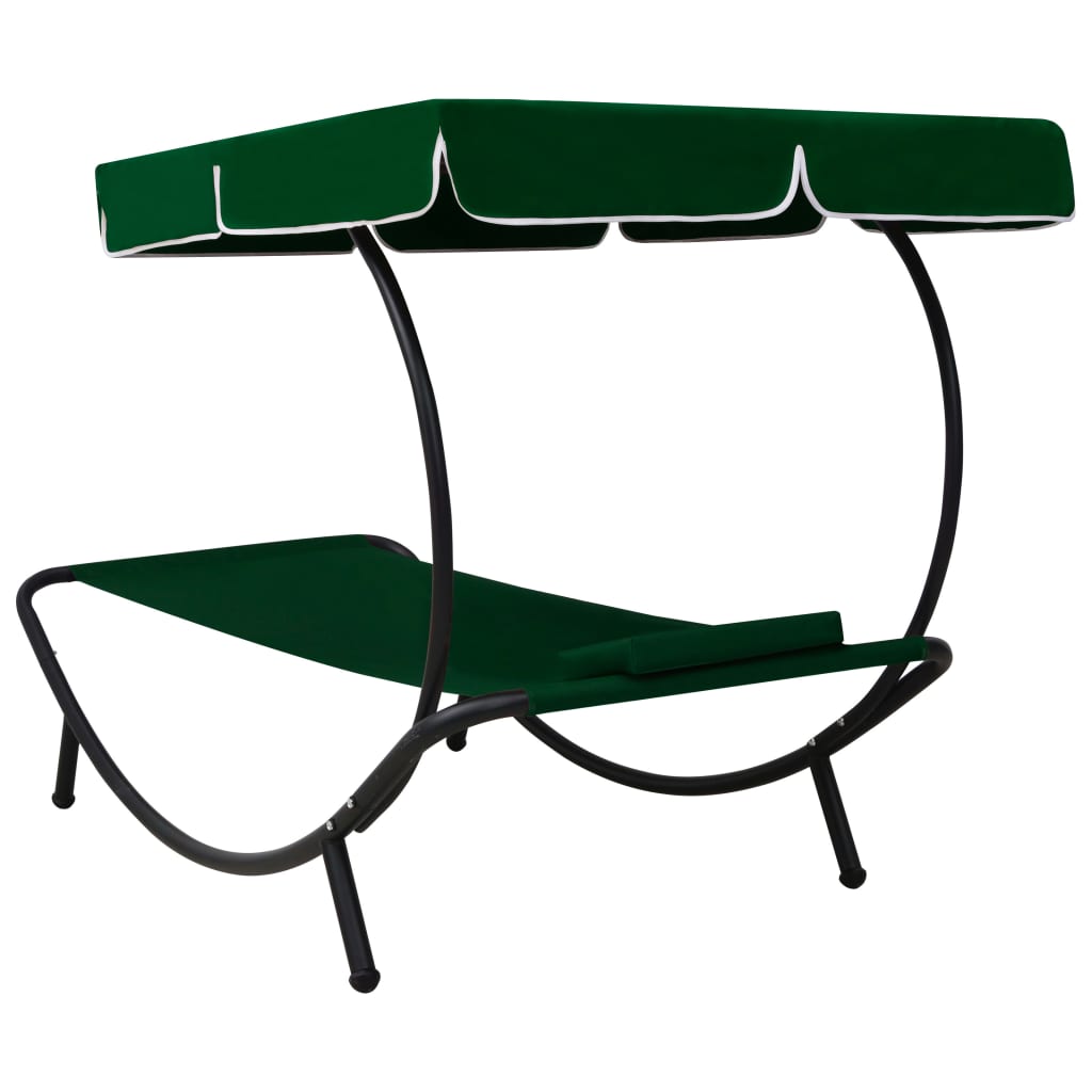 vidaXL Pat șezlong de exterior cu baldachin și pernă, verde vidaXL Pat șezlong de exterior cu baldachin și pernă, verde
