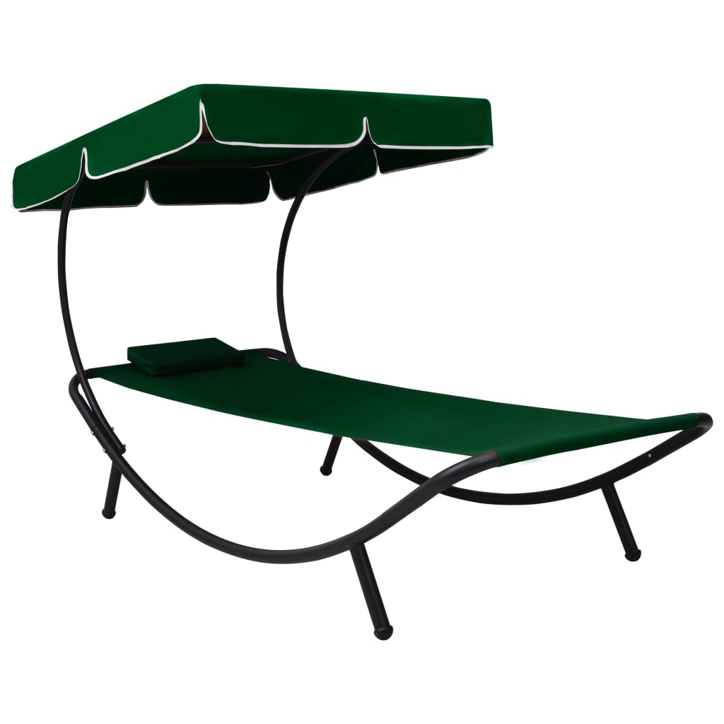 vidaXL Pat șezlong de exterior cu baldachin și pernă, verde vidaXL Pat șezlong de exterior cu baldachin și pernă, verde