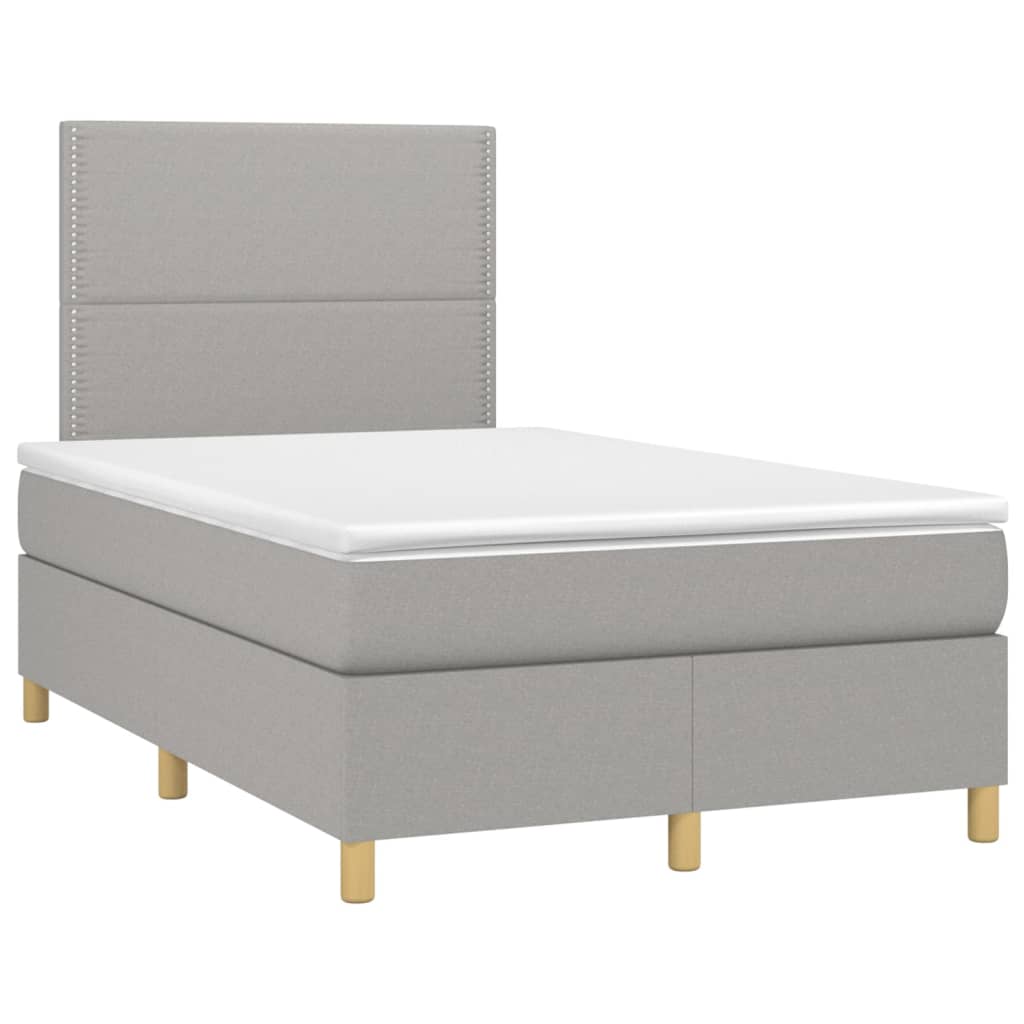 vidaXL Pat cu arcuri, saltea și LED, gri deschis, 120x200 cm, textil