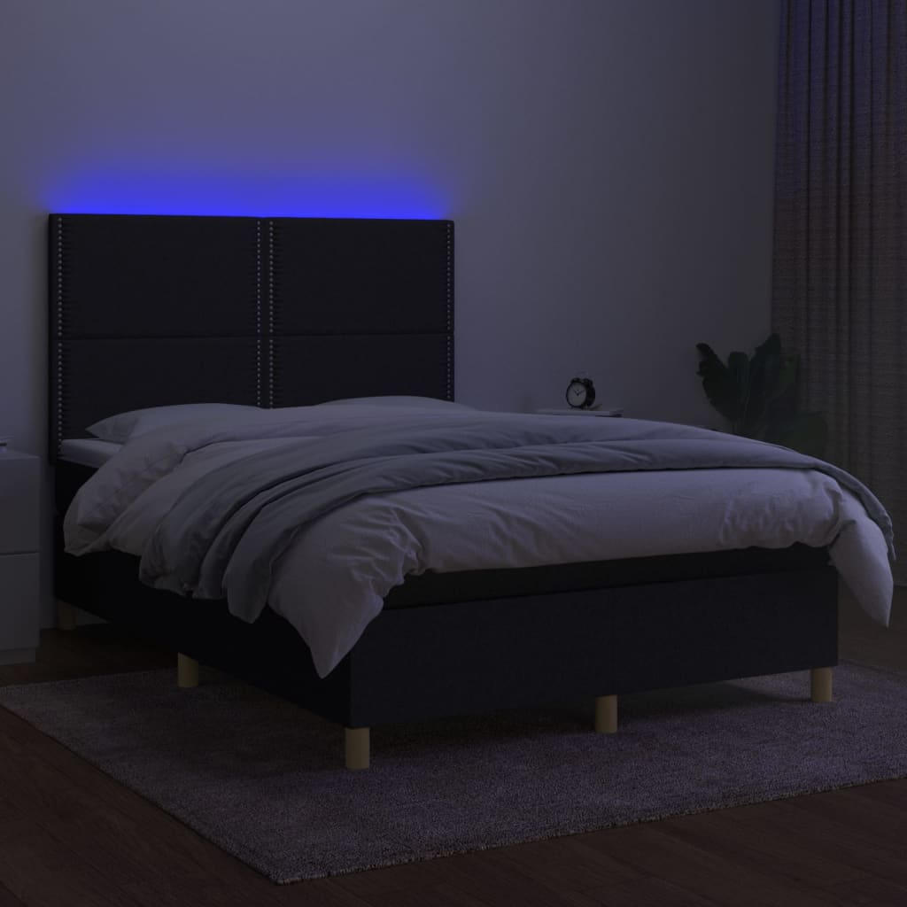 vidaXL Pat cu arcuri, saltea și LED, negru, 140x200 cm, textil