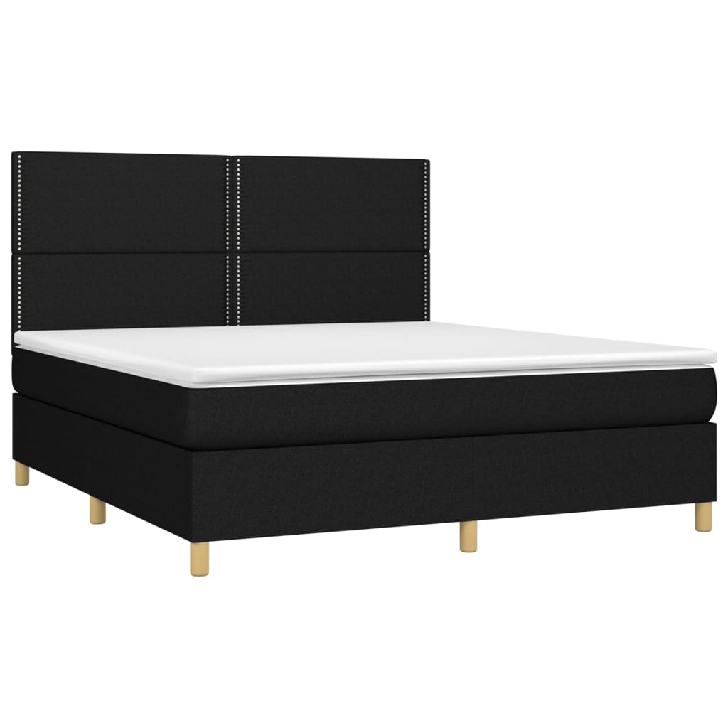 vidaXL Pat cu arcuri, saltea și LED, negru, 180x200 cm, textil vidaXL Pat cu arcuri, saltea și LED, negru, 180x200 cm, textil